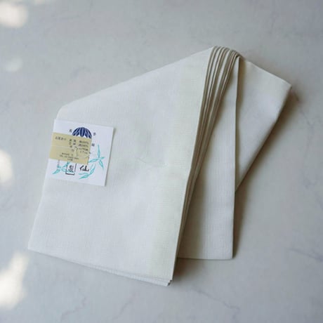 【竺仙・半幅帯】白　市松地文　麻半幅帯