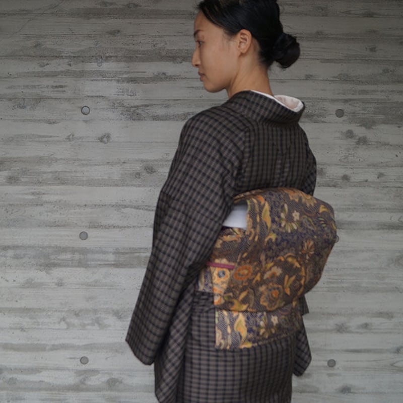 単衣 紬 格子柄に絣模様 黒色 KK-1728 5090-02859_1.jpg