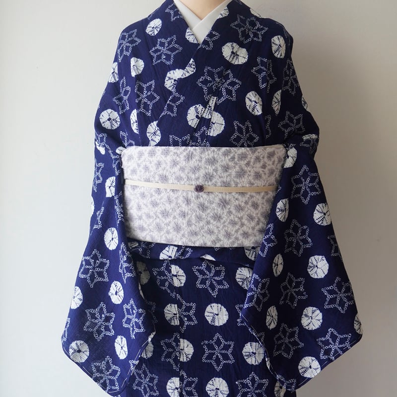 有松絞り浴衣専門店つゆくさ・浴衣】藍色×白 綺羅星 綿紅梅浴衣
