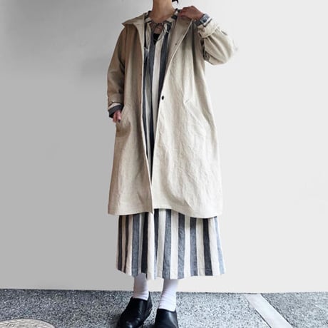 コットンリネンフーデッドコート　BE
