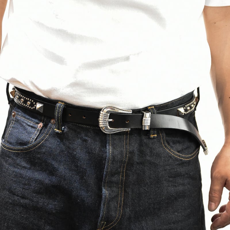 25mm WESTERN LONG BELT -silver studs- | the won 25mm WESTERN LONG BELT -silver studs- | the won