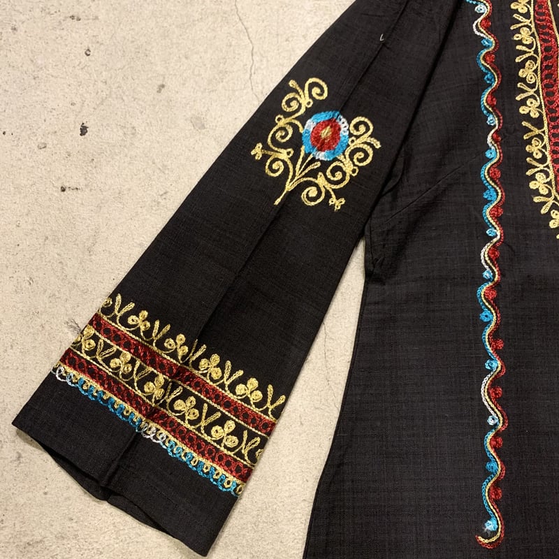 パキスタン民族衣装Luxury黒紺2点 コットンシルクゴールド刺繍 セール ...