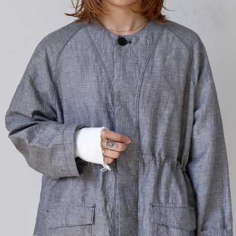 FIRMUM  リネン＆コットン・ピンチェック ブルゾンシャツ / grey / XS