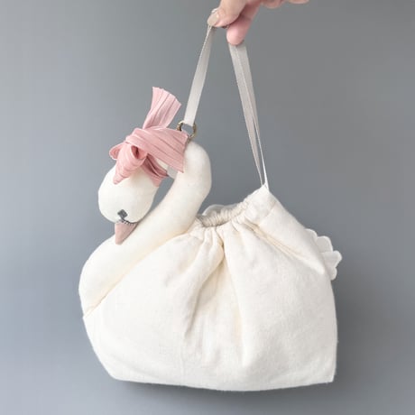 【 スワンポーチ M 】白鳥・黒鳥巾着｜8月末発送