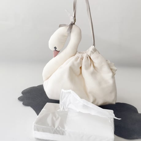 【 スワンポーチ M 】白鳥・黒鳥巾着｜8月末発送
