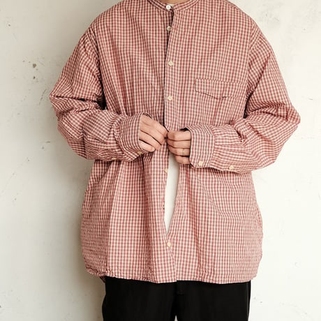 Masnou design(マスノウデザイン)　　  ２０２　Band Collar Shirt　【Red Check】