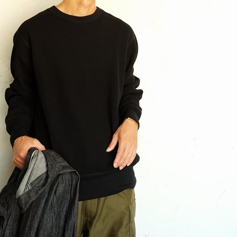 A VONTADE(アボンタージ) Big Waffle Crew Top Bla