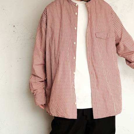 Masnou design(マスノウデザイン)　　  ２０２　Band Collar Shirt　【Red Check】