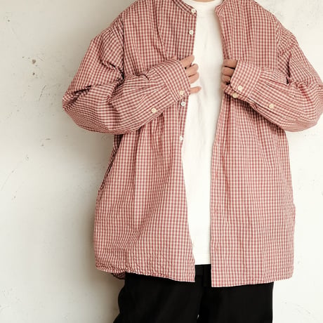 Masnou design(マスノウデザイン)　　  ２０２　Band Collar Shirt　【Red Check】