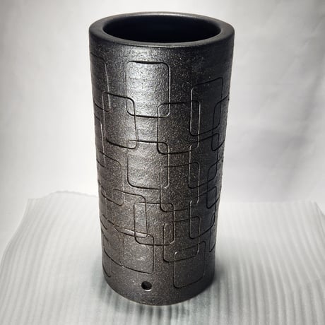 いぶし櫛目彫傘立　（信楽焼き・陶器・傘立・梅雨・玄関・和風おしゃれ・B036-02）