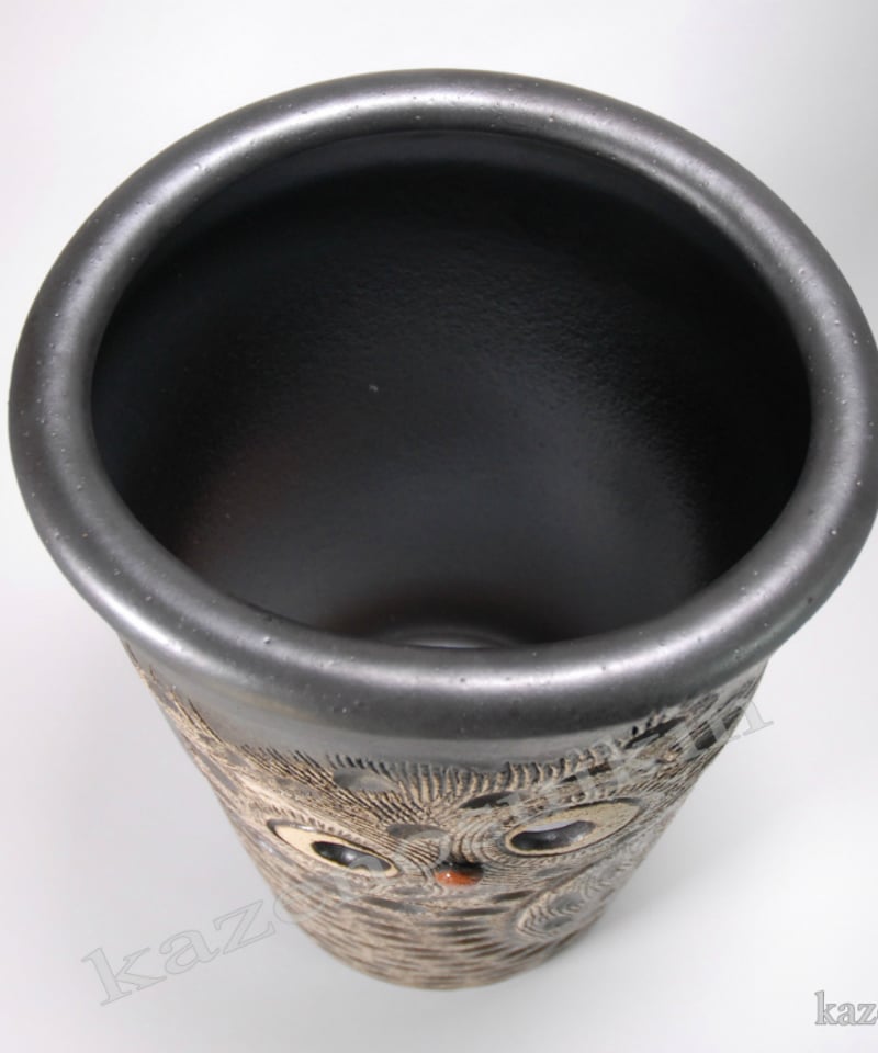 黒フクロウ彫り傘立 (信楽焼き・陶器・傘立て・梅雨・雨・玄関 黒フクロウ彫り傘立 (信楽焼き・陶器・傘立て・梅雨・雨・玄関