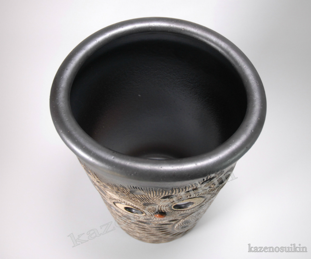 うずらふくろう彫傘立（信楽焼き・陶器・傘立て・梅雨・玄関・Y）YK-008 傘立て 陶器 信楽焼 おしゃれ スリム フクロウ 傘入れ モダン