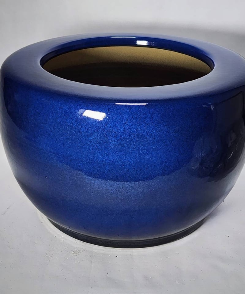 火鉢 まる火鉢 陶器製 水鉢 青黒 なまこ 信楽