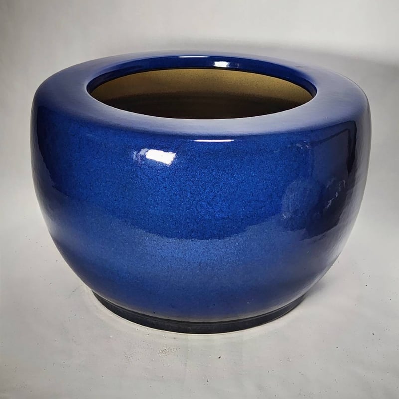 青色と茶色の陶器製火鉢 生子火鉢 15号 （信楽焼・陶器・暖房・火鉢・ひばち・囲炉裏・B025-03