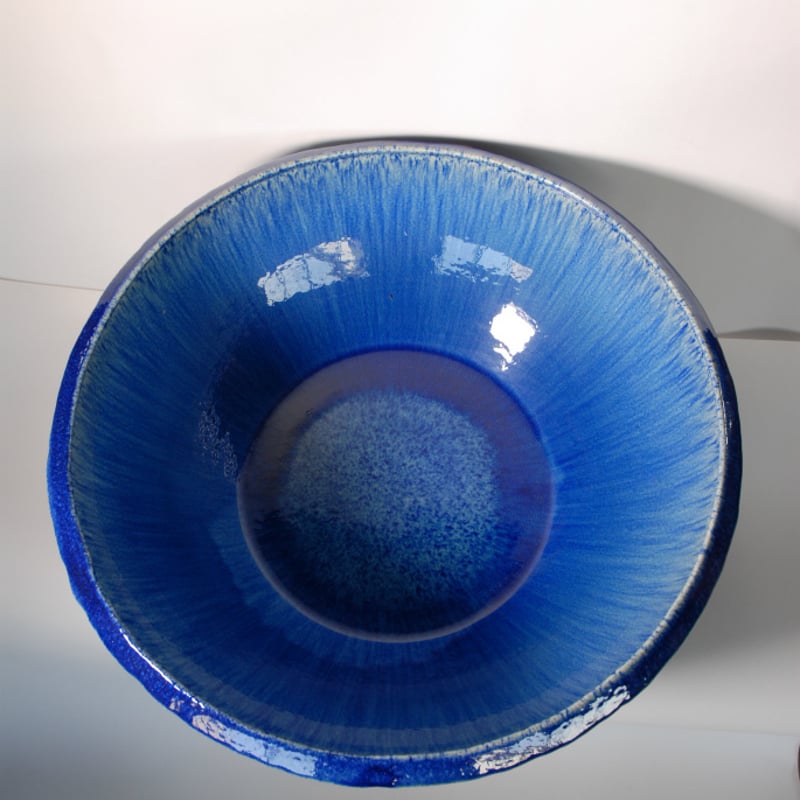 青ガラス浅型水鉢 19号 （信楽焼・陶器・水鉢・めだか鉢・メダカ鉢