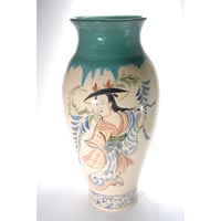大津絵手描き花瓶長　 （信楽焼・花瓶・花入れ・花器・壺・壷・水盤・フラワーポット・フラワーベース・YZ-046）