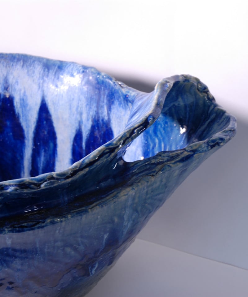 陶器製 水鉢 青黒グラデーション 陶器製 水鉢 青緑色と黒のグラデーション