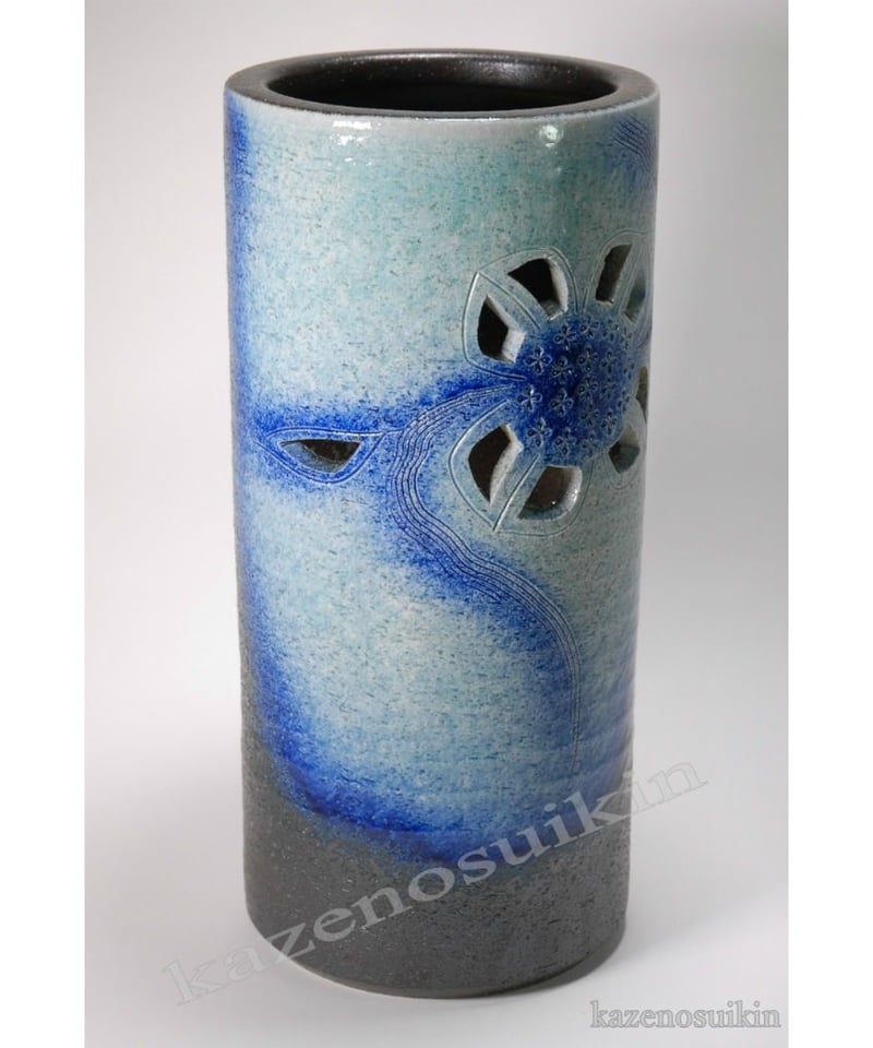 お値下げしました⤵信楽焼傘立て トルコブルー 高さ47cm