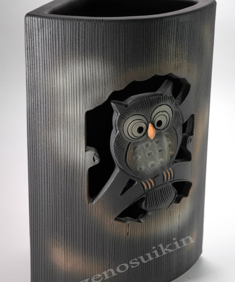 扇型フクロウ透かし傘立 （信楽焼き・陶器・傘立て・梅雨・雨