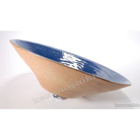 ブルー楕円手洗鉢（器具付）　（信楽焼・陶器・手洗い鉢）P8066-03
