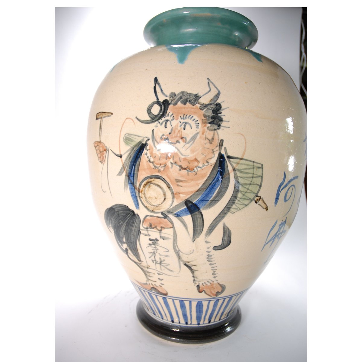 大津絵手描き花瓶 （信楽焼・花瓶・花入れ・花器・壺・壷・水盤