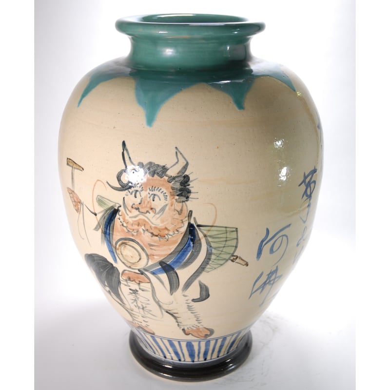 南海古陶器　スコータイ鉄絵　カロン壺　花瓶 大津絵手描き花瓶 （信楽焼・花瓶・花入れ・花器・壺・壷・水盤