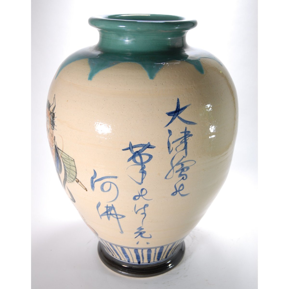 大津絵手描き花瓶 （信楽焼・花瓶・花入れ・花器・壺・壷・水盤