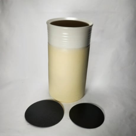 白窯変格子彫傘立（信楽焼き・陶器・傘立・梅雨・玄関・収納・B035-04）