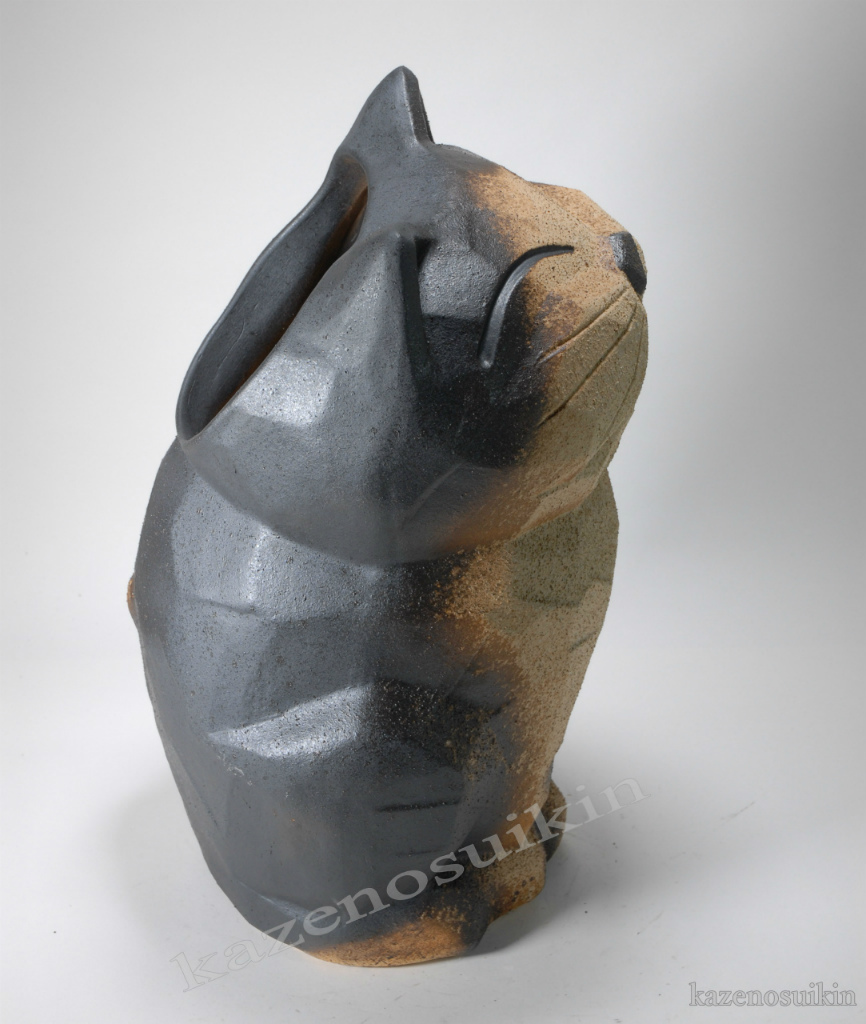 信楽焼傘立て ねこレリーフ 高さ44cm 猫傘立 17号 （信楽焼き・陶器・