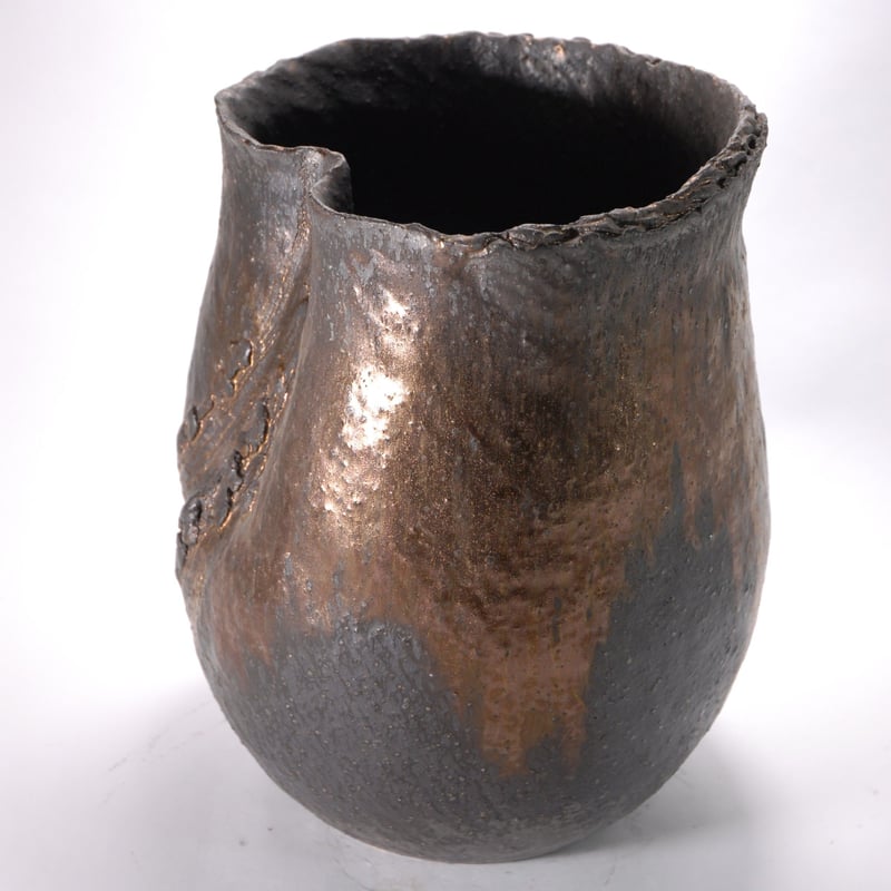 信楽焼 花入れ 手ひねり手桶型花器 高さ３０cm 信楽焼 花入れ 手ひねり手桶型花器 高さ30cm