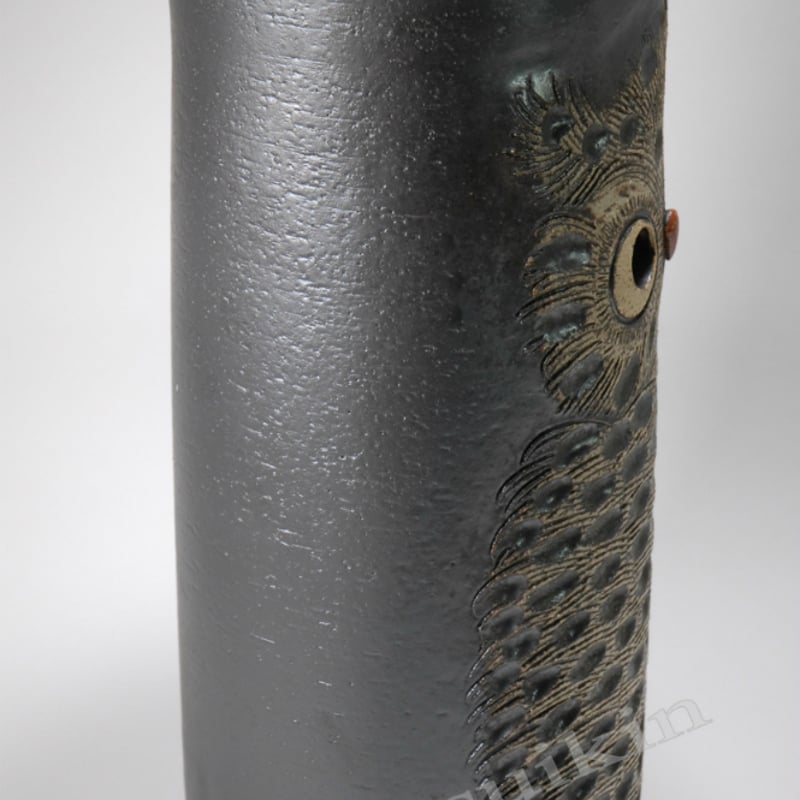 黒マットふくろう透し彫傘立 （信楽焼き・陶器・傘立て・梅雨