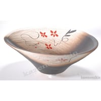 赤絵付楕円手洗鉢（器具付）　（信楽焼・陶器・手洗い鉢）P8066-04