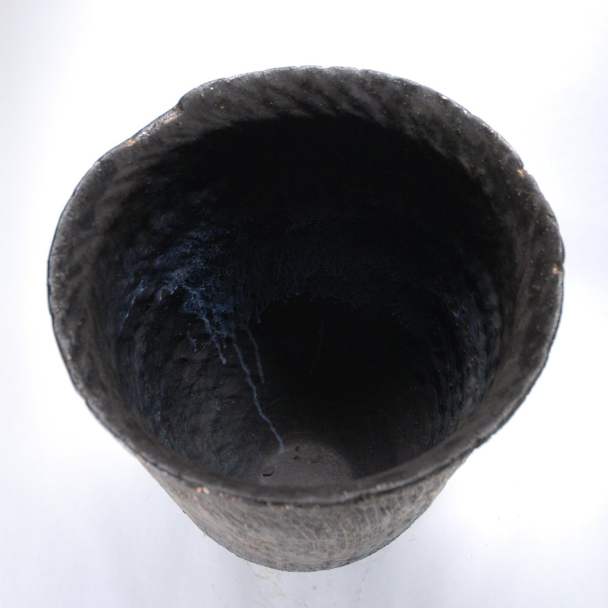 信楽焼 花入れ 手ひねり手桶型花器 高さ30cm 古信楽窯変ひねり