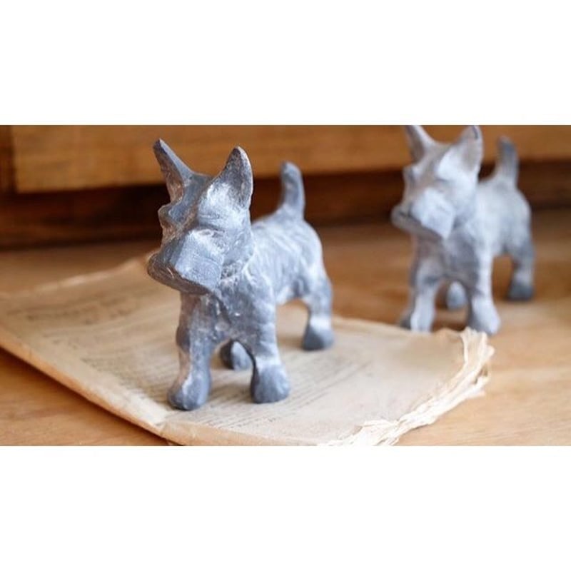 【アンティーク】ペーパーウェイト(鐵製) シュナウザー犬 彫刻 犬のペーパーウエイト | NORICOCCO STORE