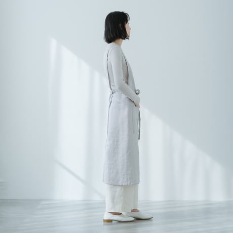 SONORO リネンフロントスリットエプロンライトグレイ