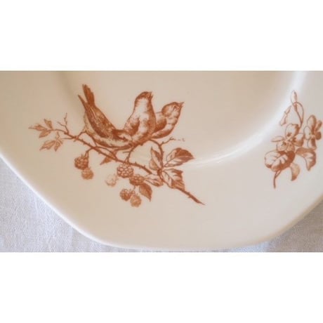 小鳥の絵のオクトゴナルプレート フランボワーズ・brown
