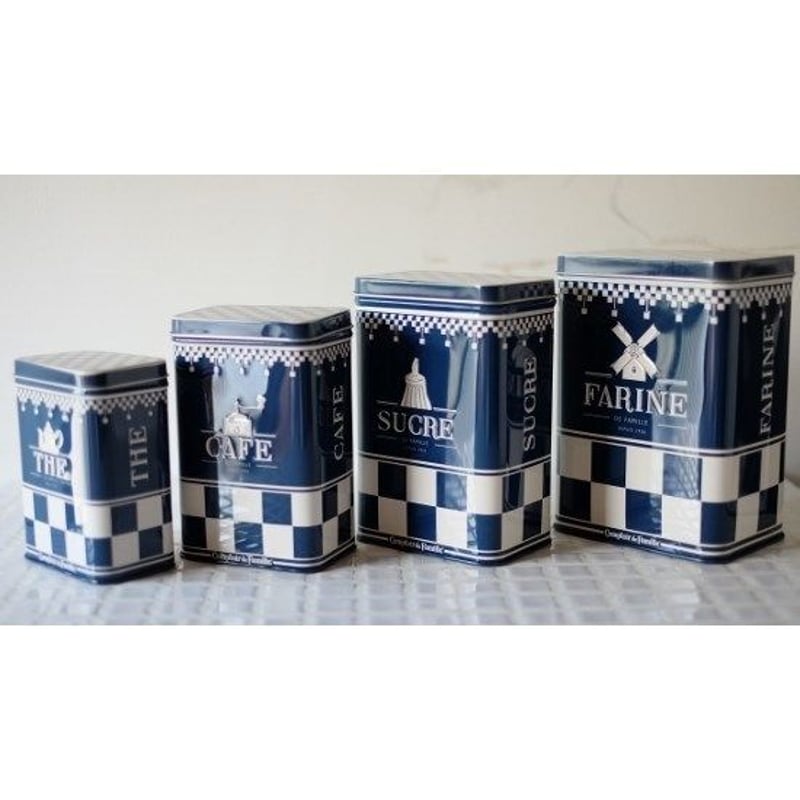 SALE【コントワール・ドゥ・ファミーユ】 ティン ダミエ キャニスター 4缶