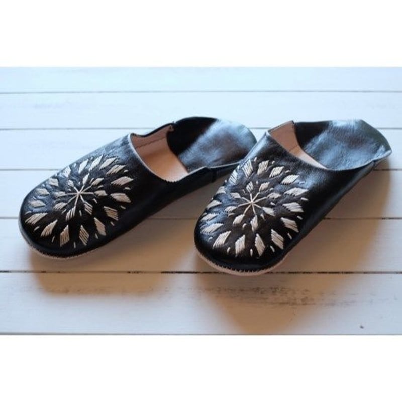 モロッコバブーシュ黒×白刺繍 | NORICOCCO STORE