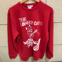 「猫バンド」レコードワッペン猫ツアースウェット レッド M/L/XL WATERFALLオリジナル商品