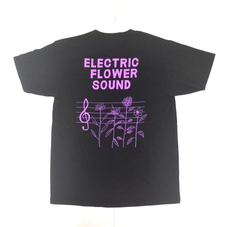 「レコードワッペン半袖Tシャツ（ELECTRIC FLOWER）」 ブラック S/M/L　夏新作　WATERFALL