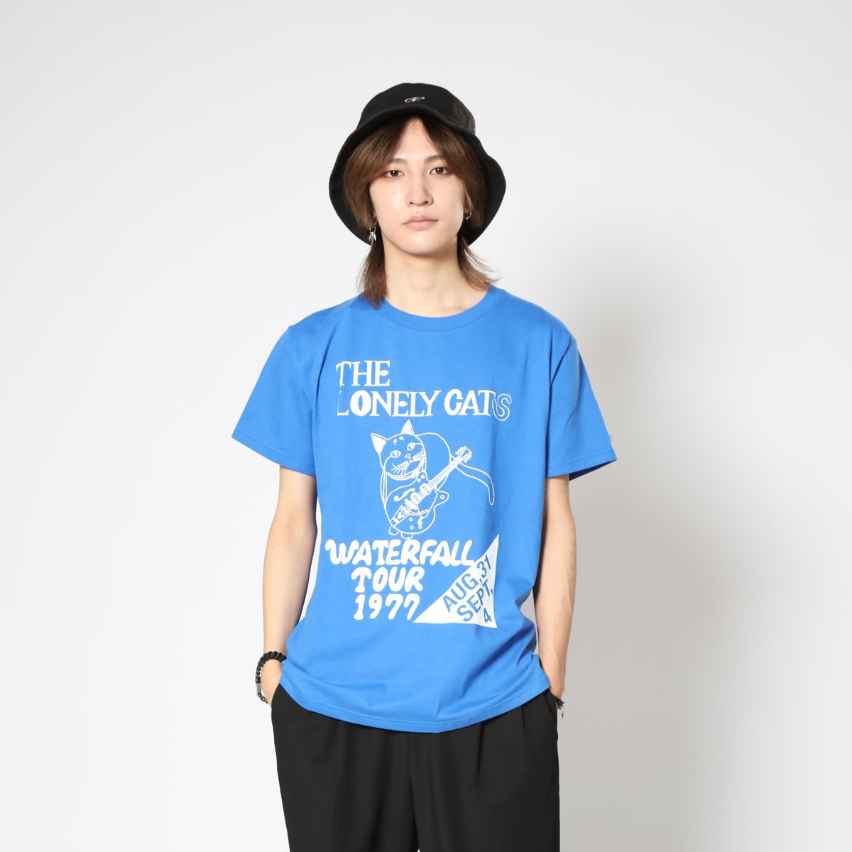 猫バンド」レコードワッペン猫ツアーTシャツ 2022SS新色 Rブルー S/M/L