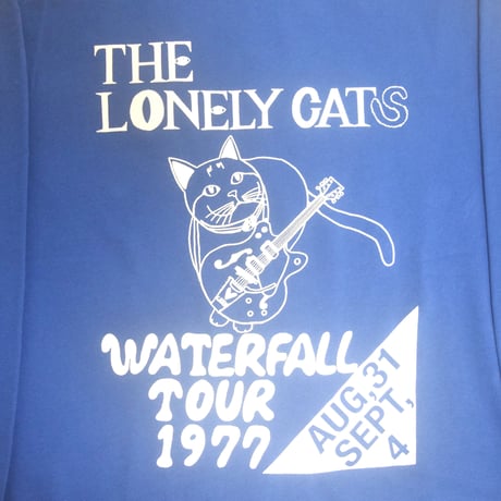 「猫バンド」レコードワッペン猫ツアースウェット  ブルー M/L/XL WATERFALLオリジナル商品