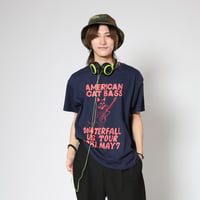「猫ベース」レコードワッペン猫ツアーTシャツ 2021AW新色 ネイビー S/M/L WATERFALL限定商品