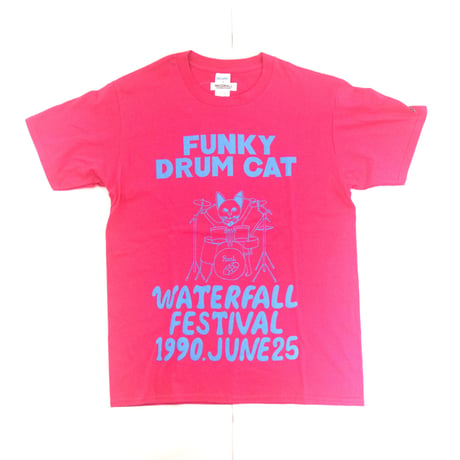 「猫ドラム」レコードワッペン猫ツアーTシャツ  2022SS新色 ピンク S/M/L WATERFALL限定商品