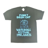 「猫ドラム」レコードワッペン猫ツアーTシャツ  2022SS新色モスグリーン S/M/L WATERFALL商品