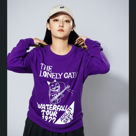「猫バンド」レコードワッペン猫ツアースウェット  パープル M/L/XL WATERFALLオリジナル商品