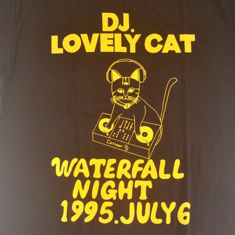 「DJ猫」レコードワッペン猫ツアーTシャツ 2022AW新色 ブラウン　S/M/L　WATERFALL限定商品