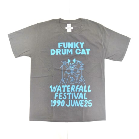 「猫ドラム」レコードワッペン猫ツアーTシャツ  2022SS新色チャコール S/M/L WATERFALL限定商品