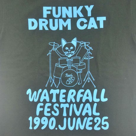 「猫ドラム」レコードワッペン猫ツアーTシャツ  2022SS新色モスグリーン S/M/L WATERFALL商品