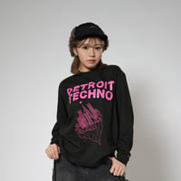 「デトロイトテクノ長袖Tシャツ（DETROIT TECHNO）」スモークBLACK  S/M/L/XL  WATERFALL